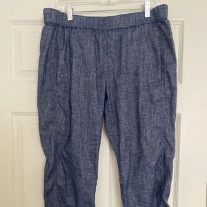 Theory Pull On Linen Blend Pants Tierra Wash Blue Denim Chambray Sz L